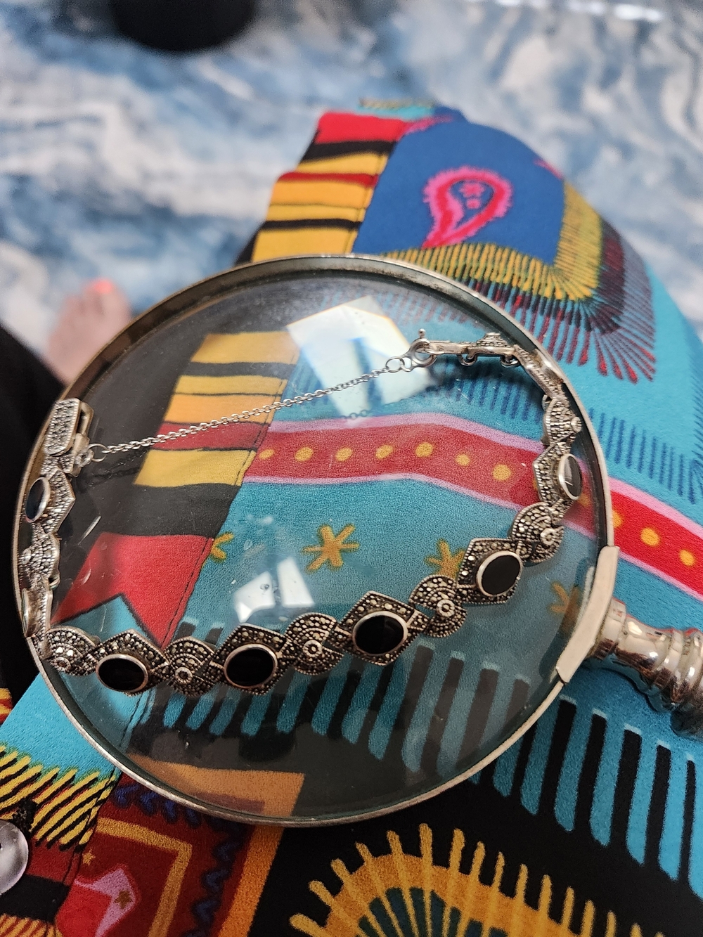 Sterling-Style Black Onyx Marcasite Bracelet - Women Jewelry